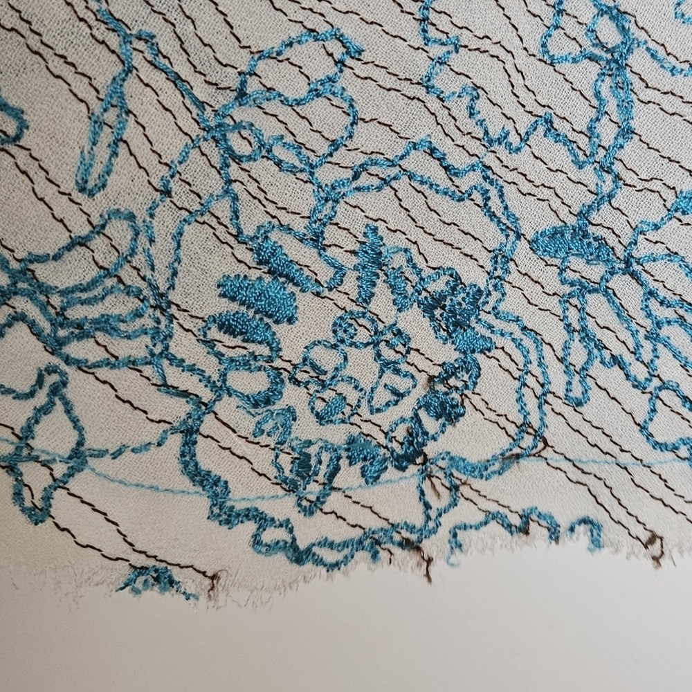 Wilfred Ellis Camisole Blue Brown Two Tone Embroidered Tie Straps Tank Large - Picture 4 of 8